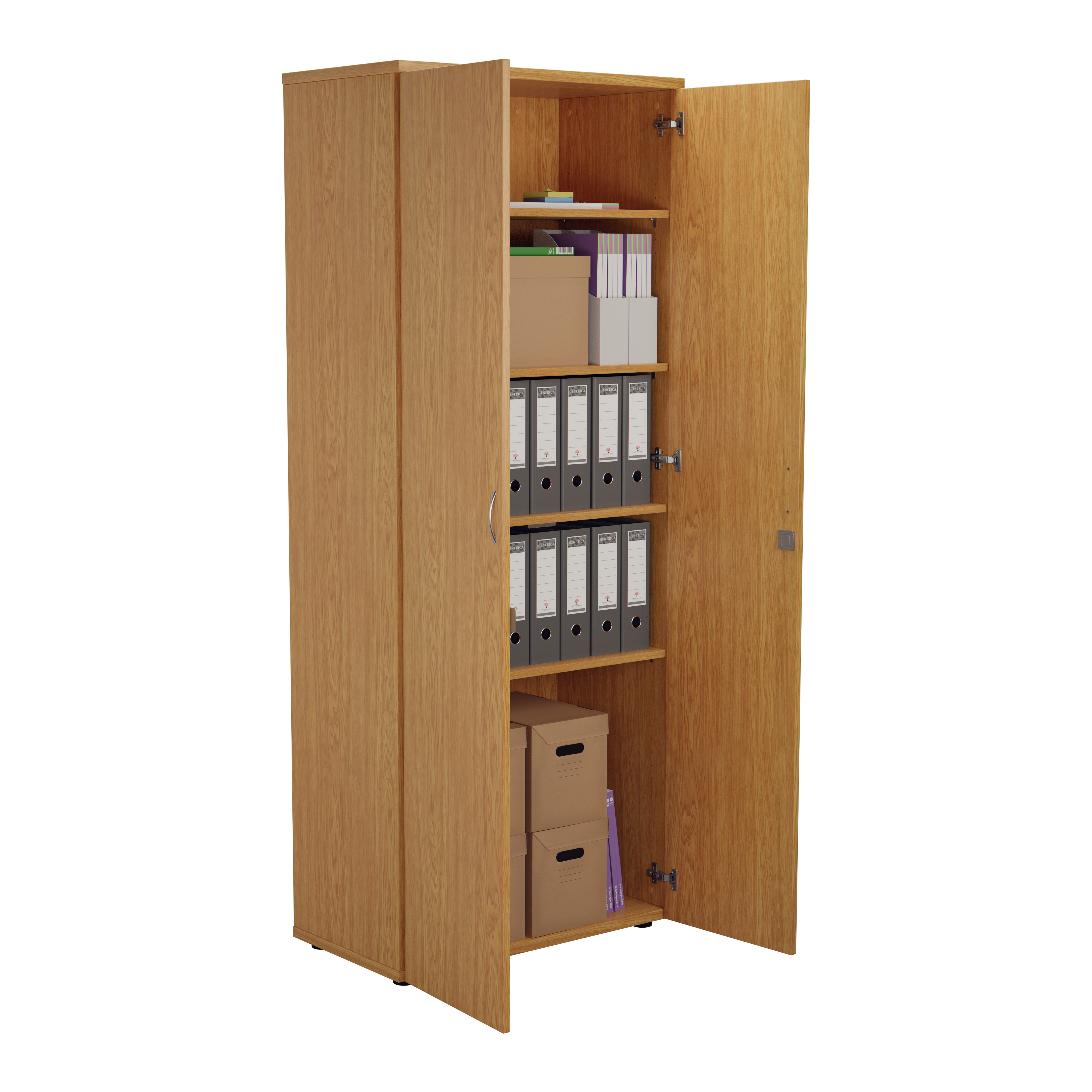 RZ Tall Office Cupboard, Lockable With 4 Shelves, Oak, 80 x 45 x 200 cm