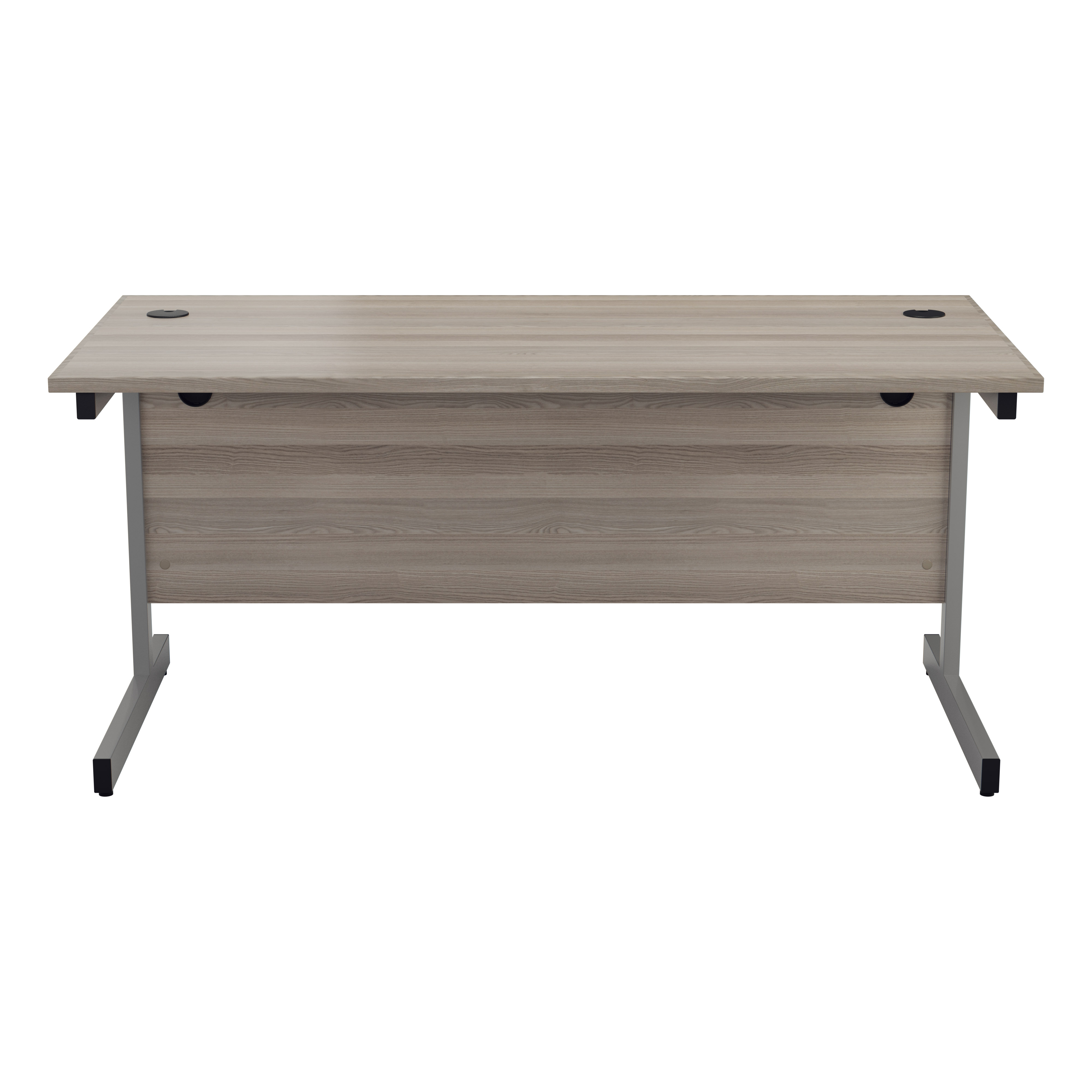 RZ Rectangular Office Desk, 80 cm Deep, Silver Legs, Grey Oak, 4 Widths